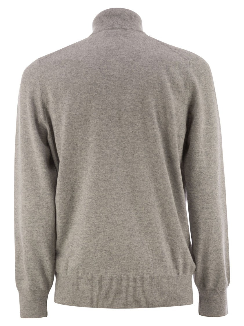 Brunello Cucinelli High-Necked Cashmere Sweater With Zip Opening