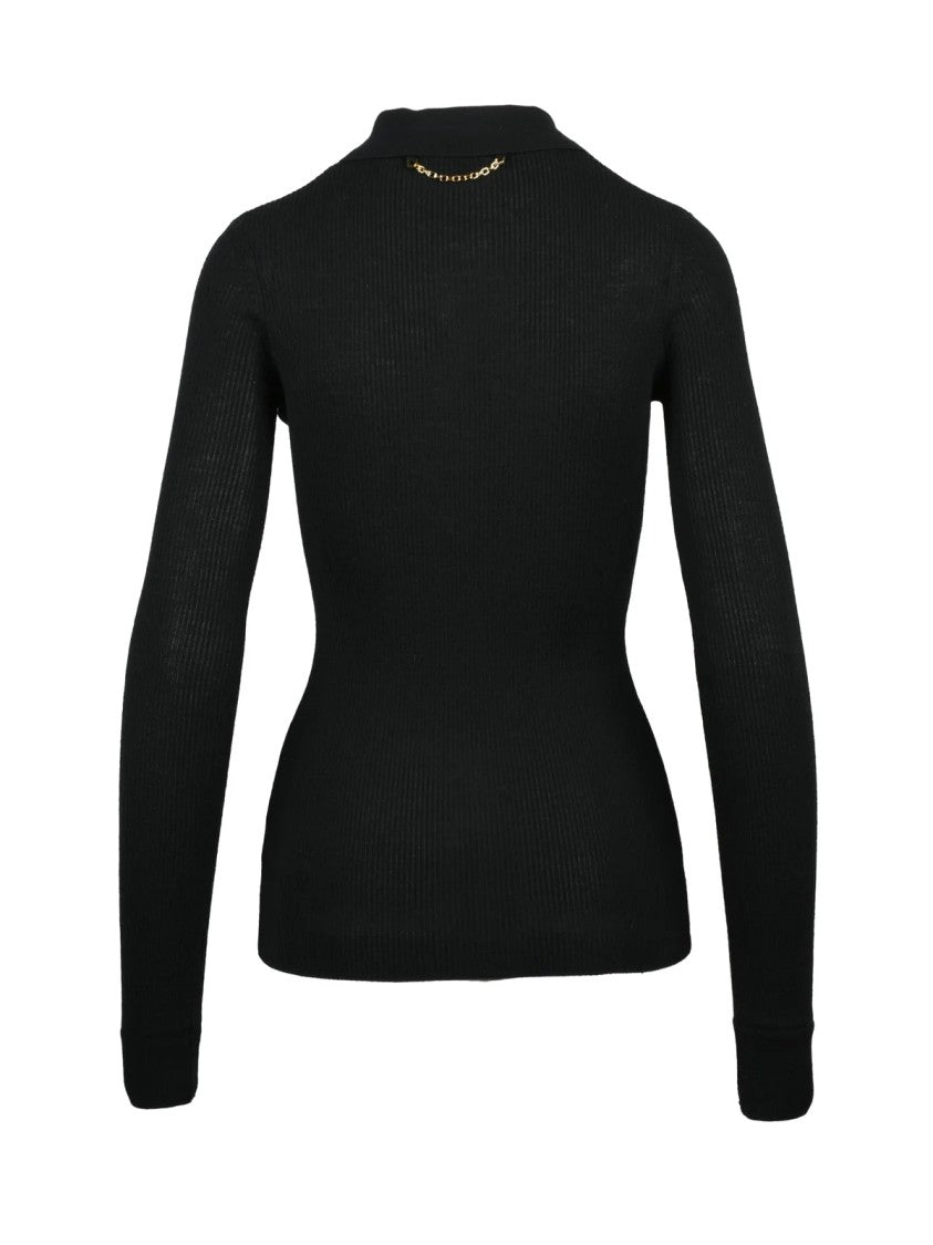 Elisabetta Franchi Black Wool-Blend Fitted Polo Knit