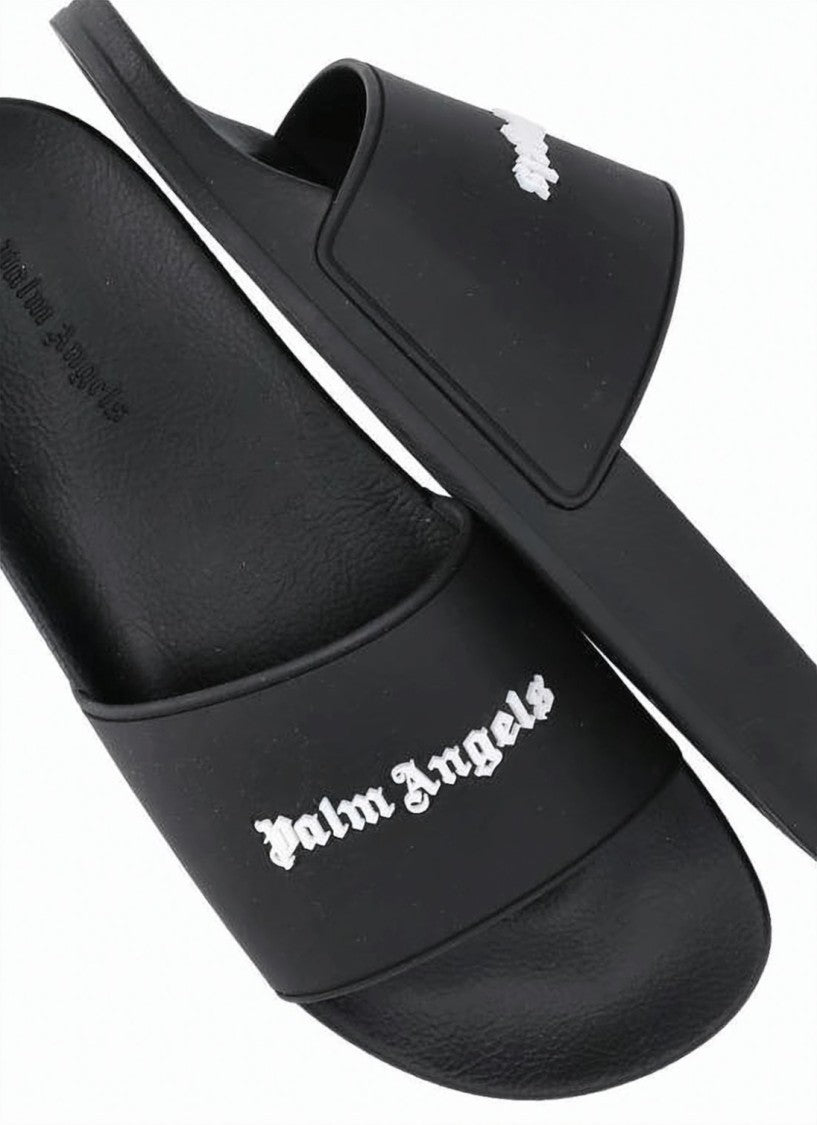 Palm Angels Minimalist Black Slide Sandal With Gothic Branding