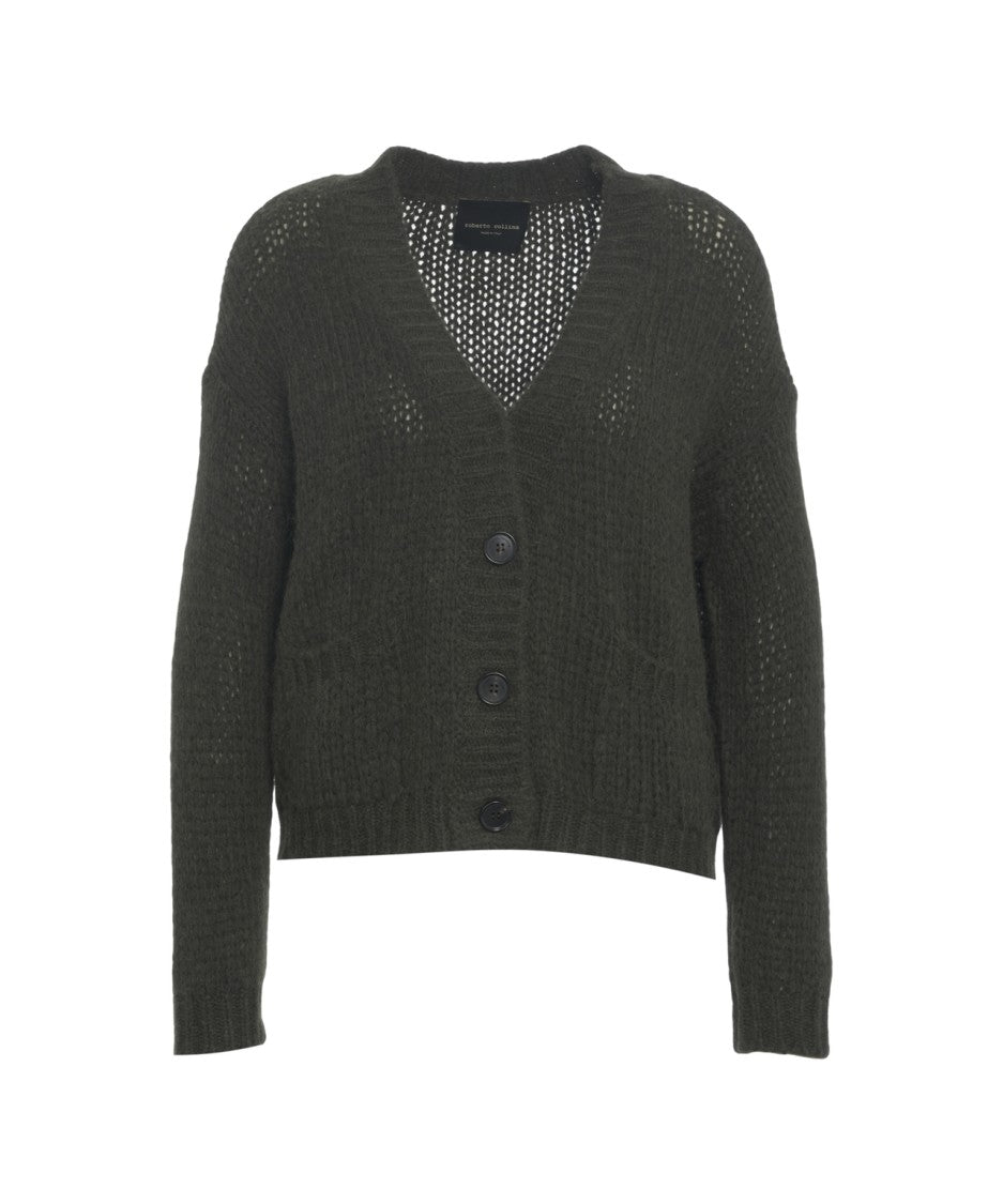 Roberto Collina V-Neck Cardigan With Structured Knit And Patch Pockets