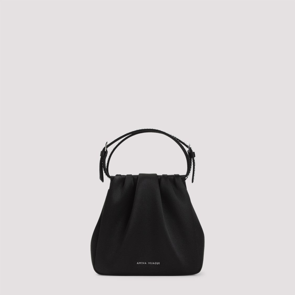 Amina Muaddi Vittoria Crystal Black Satin Handbag