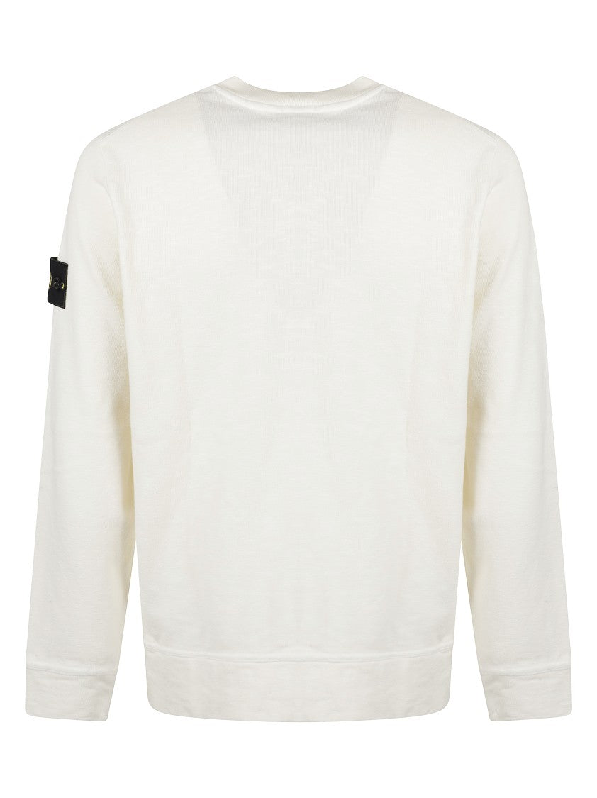 Stone Island Crew Neck Ivory Sweater With Subtle Texture And Logo Patch