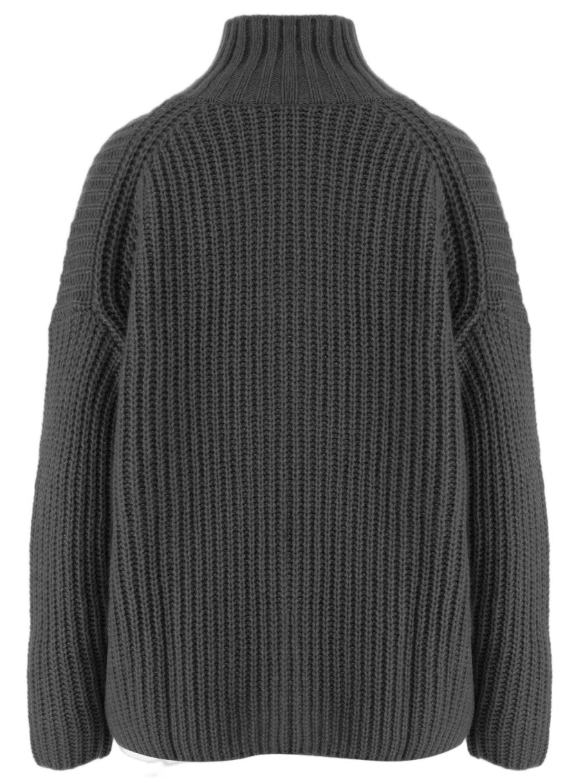 Allude Gray Patterned Knit Turtleneck Cashmere-Silk Sweater