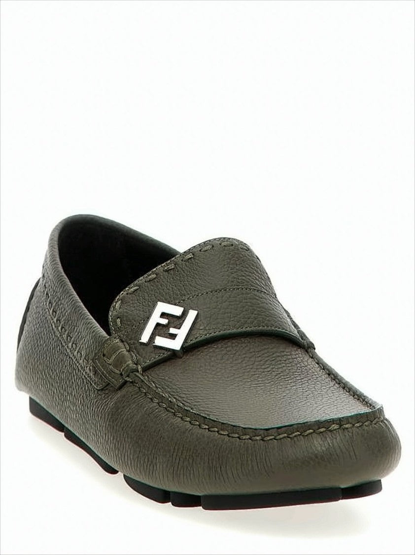 Fendi Textured Calf Leather Loafers With Metallic Logo Detail