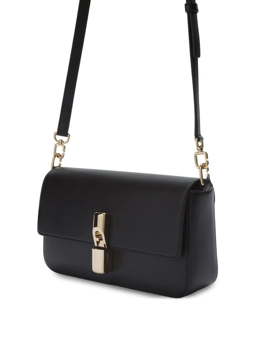 Furla Foldover Black Shoulder Bag With Gold Hardware