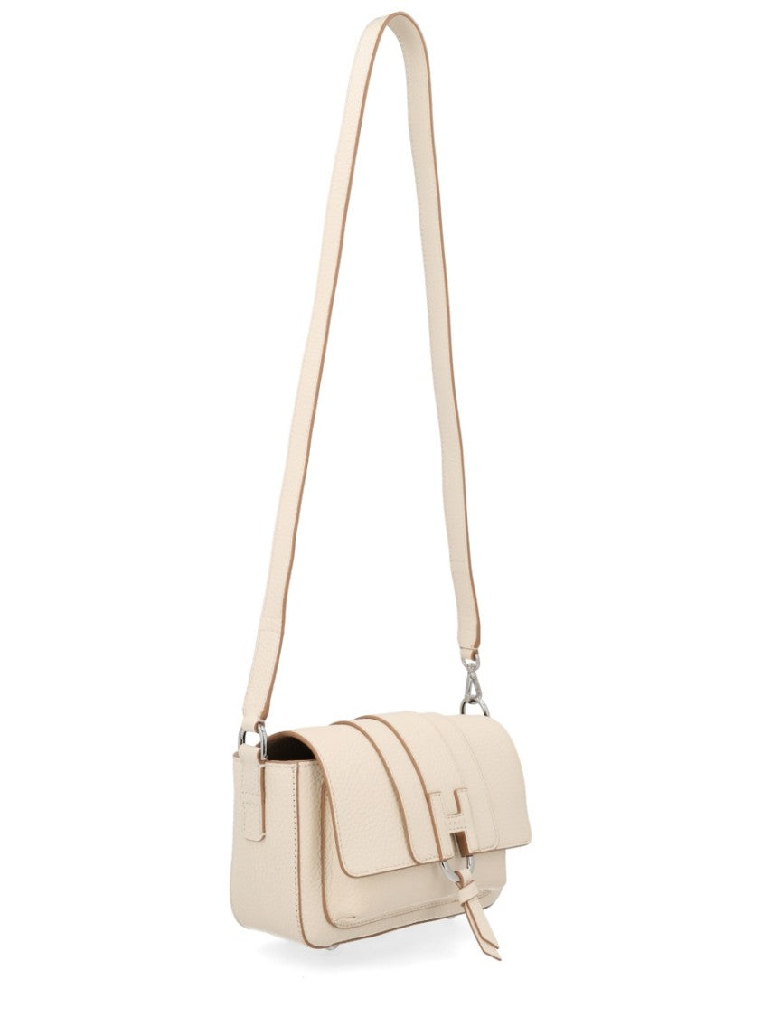 Hogan Neutrals Flap Ring Accent Calf Leather Shoulder Bag