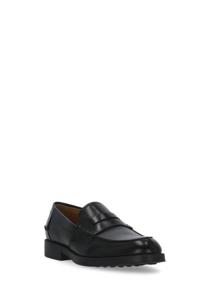 Tod's Black Front Mask Leather Loafers