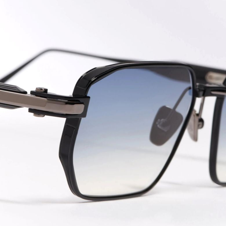 John Dalia Miles Geometric Black Sunglasses With Gradient Blue Lenses