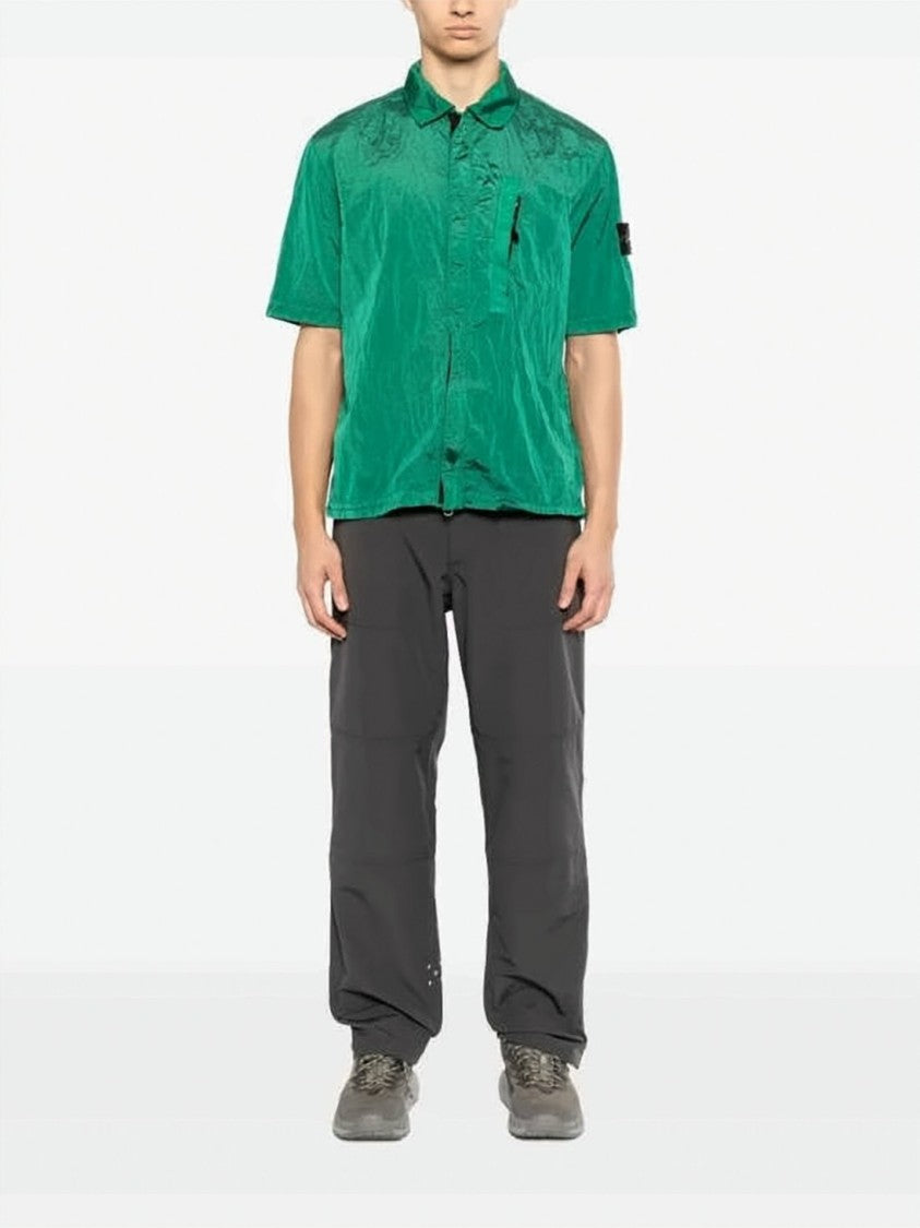 Stone Island Boxy Brown Short-Sleeve Shirt With Concealed Placket