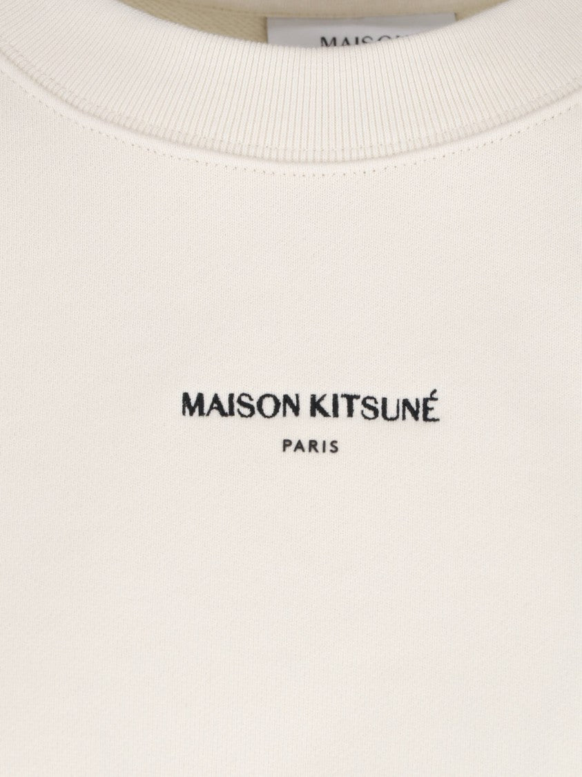 Maison Kitsuné Panna Cropped Crewneck Cotton Logo Sweatshirt