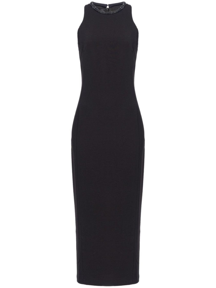 Pinko Fitted Black Maxi Dress With High Neckline