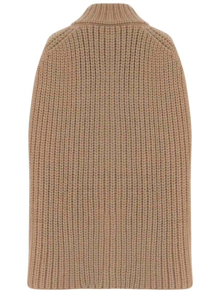 Sa Su Phi Beige Ribbed Cashmere Soft Collar Open Front Jacket