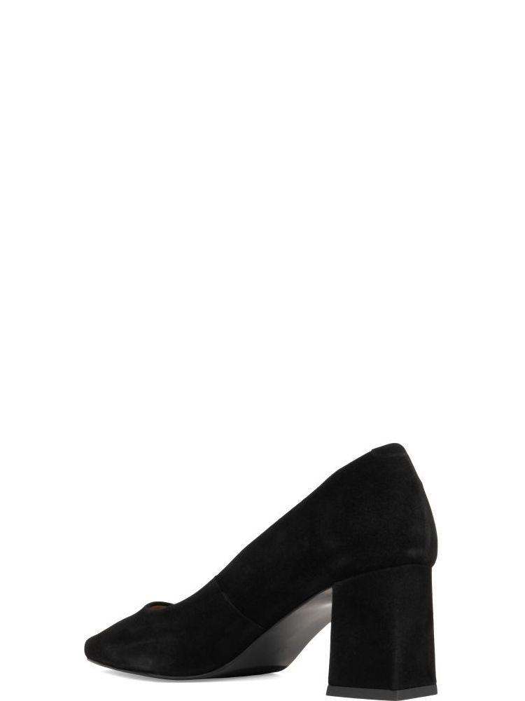 Sergio Moretti Black Pointed-Toe Suede Low-Block-Heel Pumps
