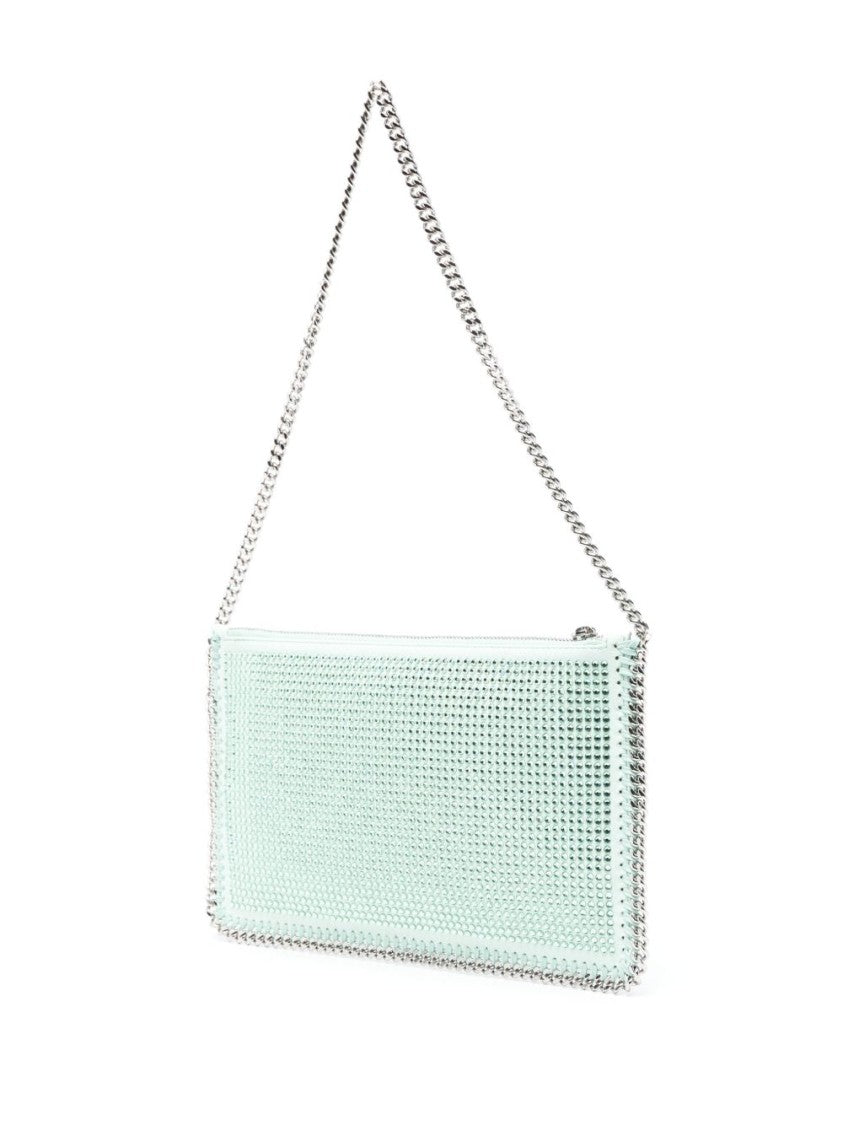 Stella Mccartney Mint Green Crystal-Embellished Handbag With Chain-Link Handle