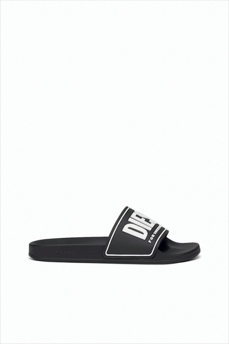 Diesel Contoured Black Slide Sandals