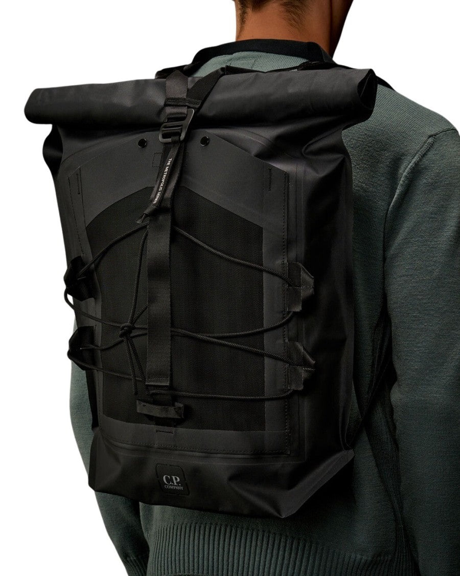C.P. Company Technical Black Backpack With Roll-Top Closure