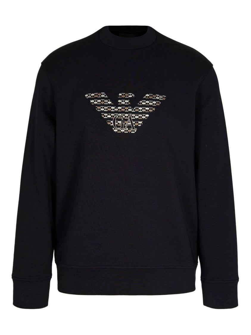 Emporio Armani Navy Blue Crewneck Sweatshirt With Maxi Embroidery