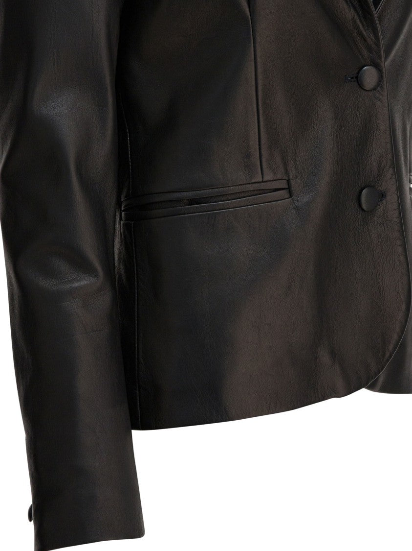 Semper Cropped Tailored Leather Jacket With Notched Lapel