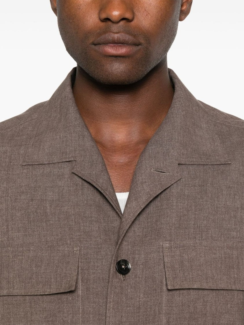 Zegna Brown Linen Shirt With Front Button Fastening