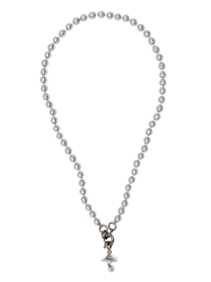 Vivienne Westwood Polished Silver-Tone Beaded Necklace With Spherical Pendant Charm