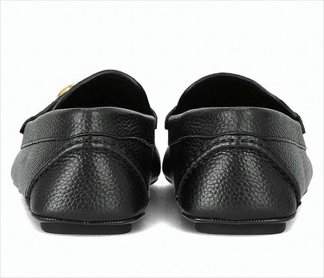 Valentino Garavani Textured Calf Leather Loafers With Gold-Tone Logo