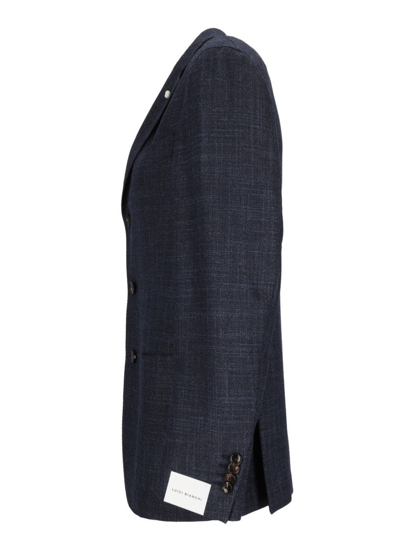 Luigi Bianchi Sartoria Navy Drop 7 Check Pattern Blazer