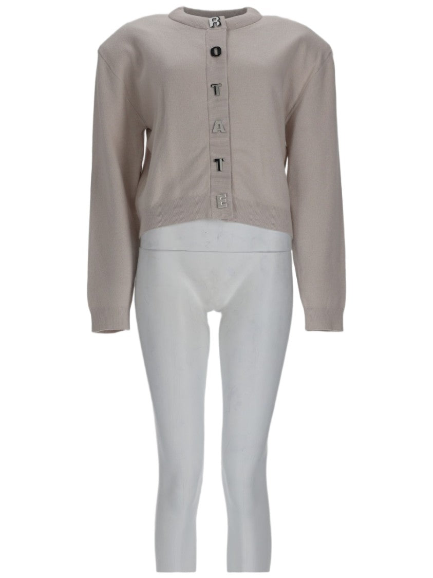 Rotate Cropped Cardigan With Vertical Logo Detailing In Neutral Tones