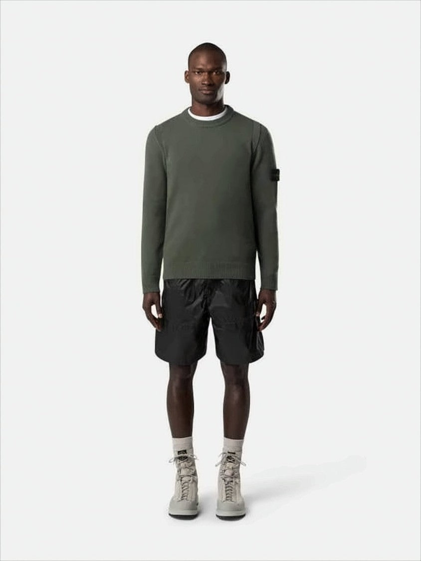 Stone Island Crew Neck Wool-Polyamide Blend Sweater With Signature Patch