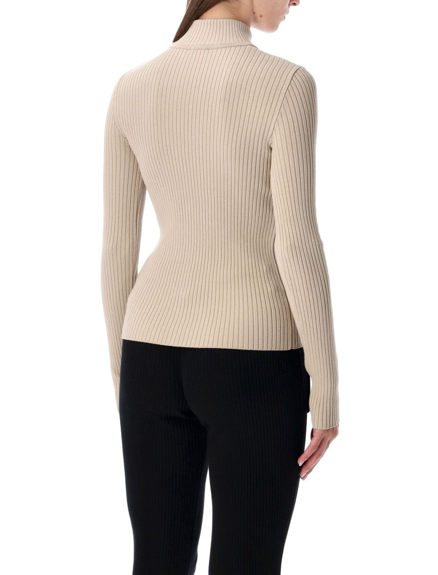Courrèges Rib Knit Mock Neck Sweater