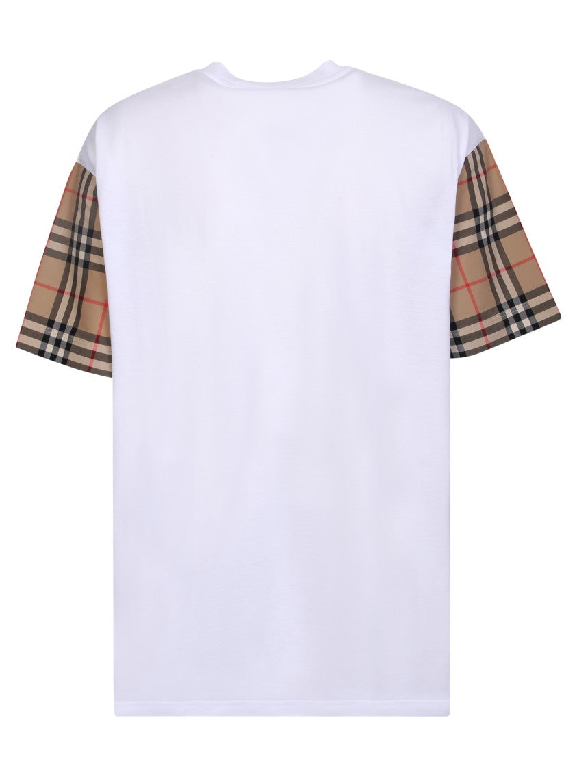 Burberry White T-Shirt With Contrasting Check Motif Sleeves