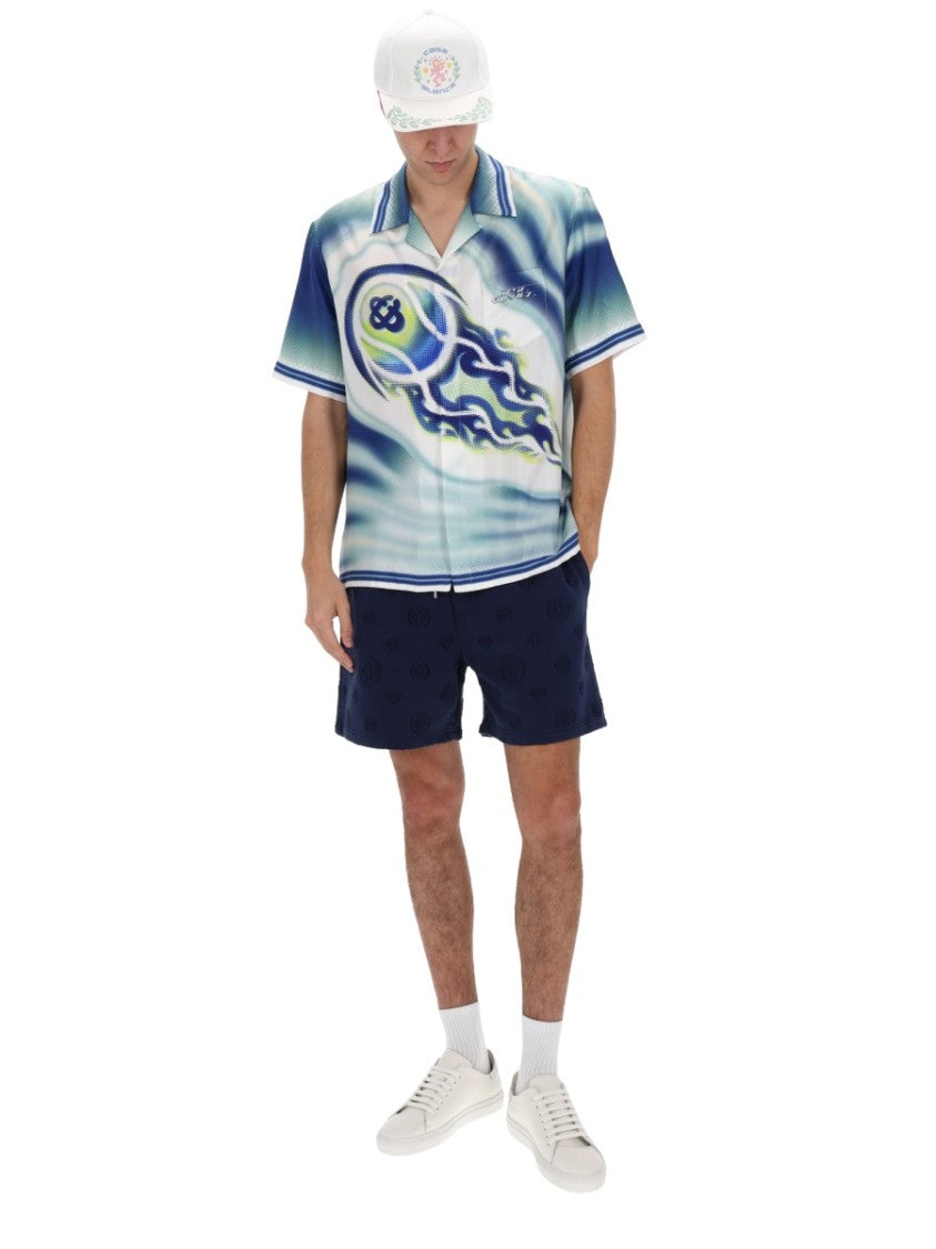 Casablanca Flaming Tennis Ball Silk Casual Shirt