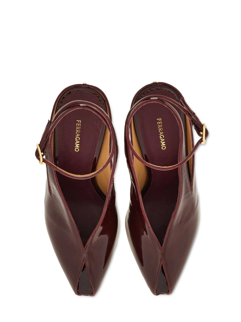 Ferragamo 95Mm Vitellino Leather Pumps With Polished Finish