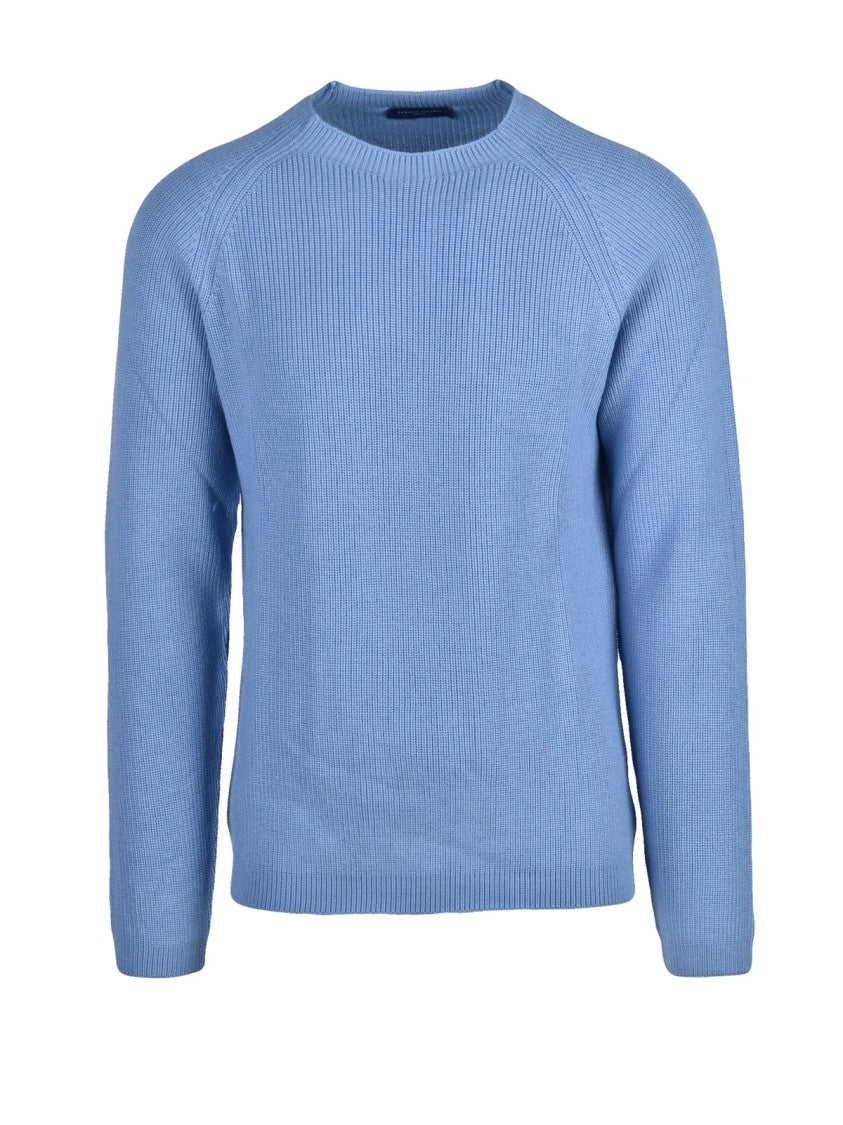 Daniele Fiesoli Ribbed Crewneck Sweater With Raglan Sleeves In Light Blue
