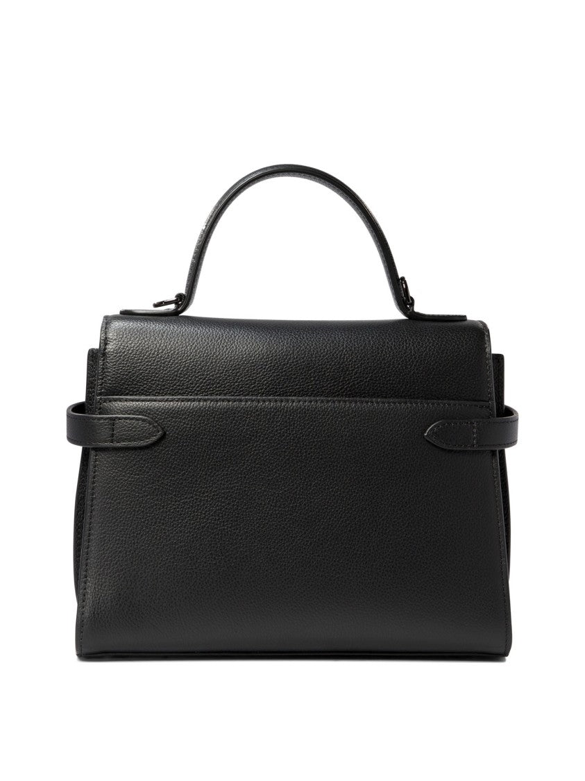 Le Tanneur Structured Black Handbag With Triangular Flap Closure