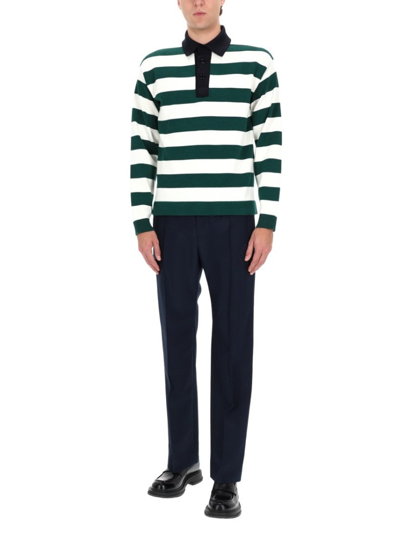 Gucci Striped Long-Sleeve Silk-Blend Polo Shirt