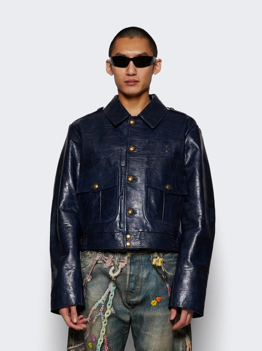 Martine Rose Uniform Leather Jacket - Navy Blue