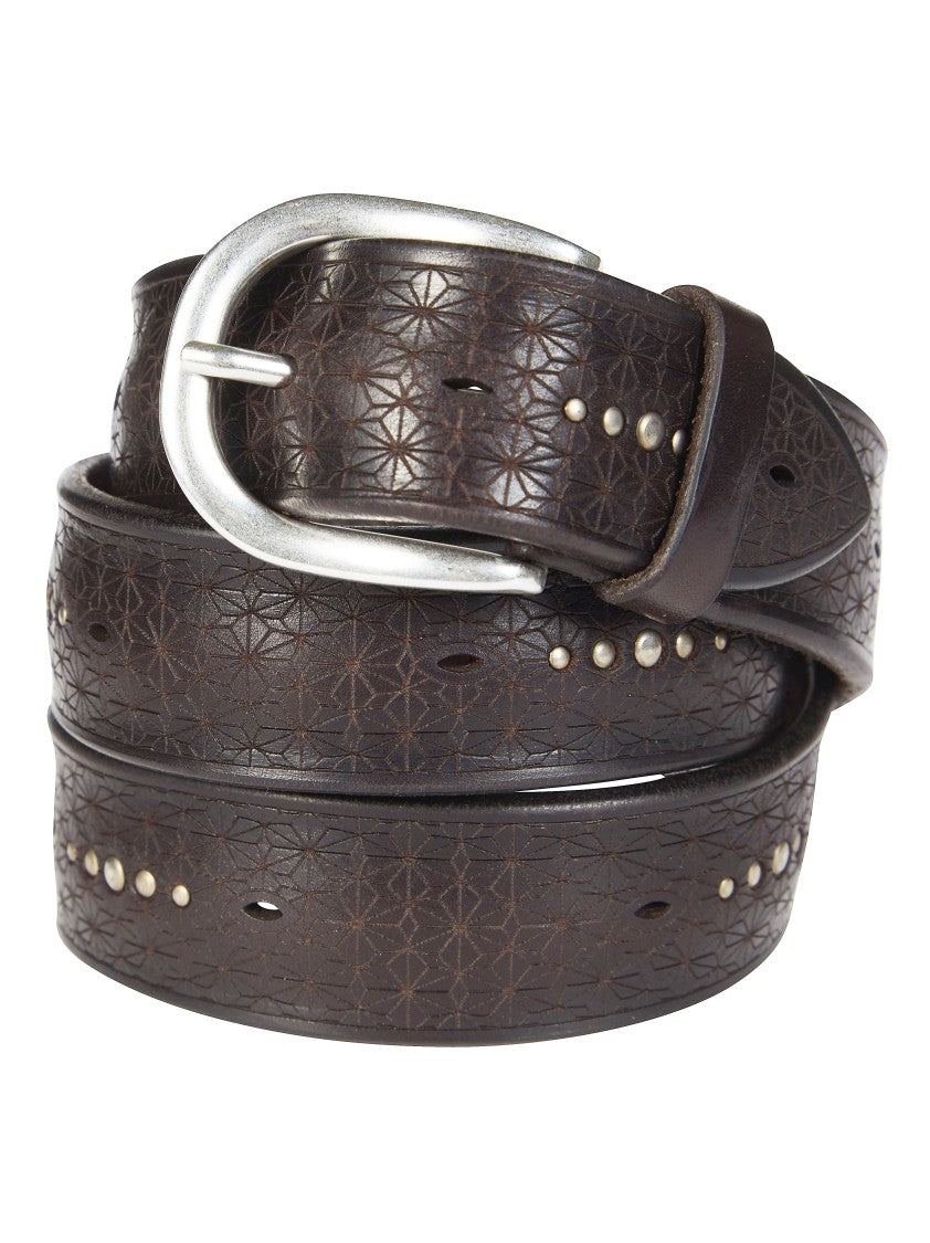 Orciani Dark Brown Leather Belt With Geometric Embossing
