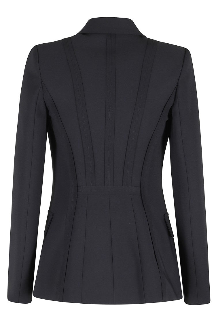 Elisabetta Franchi Black Stretch Logo-Embroidered Single-Breasted Polyester Blazer