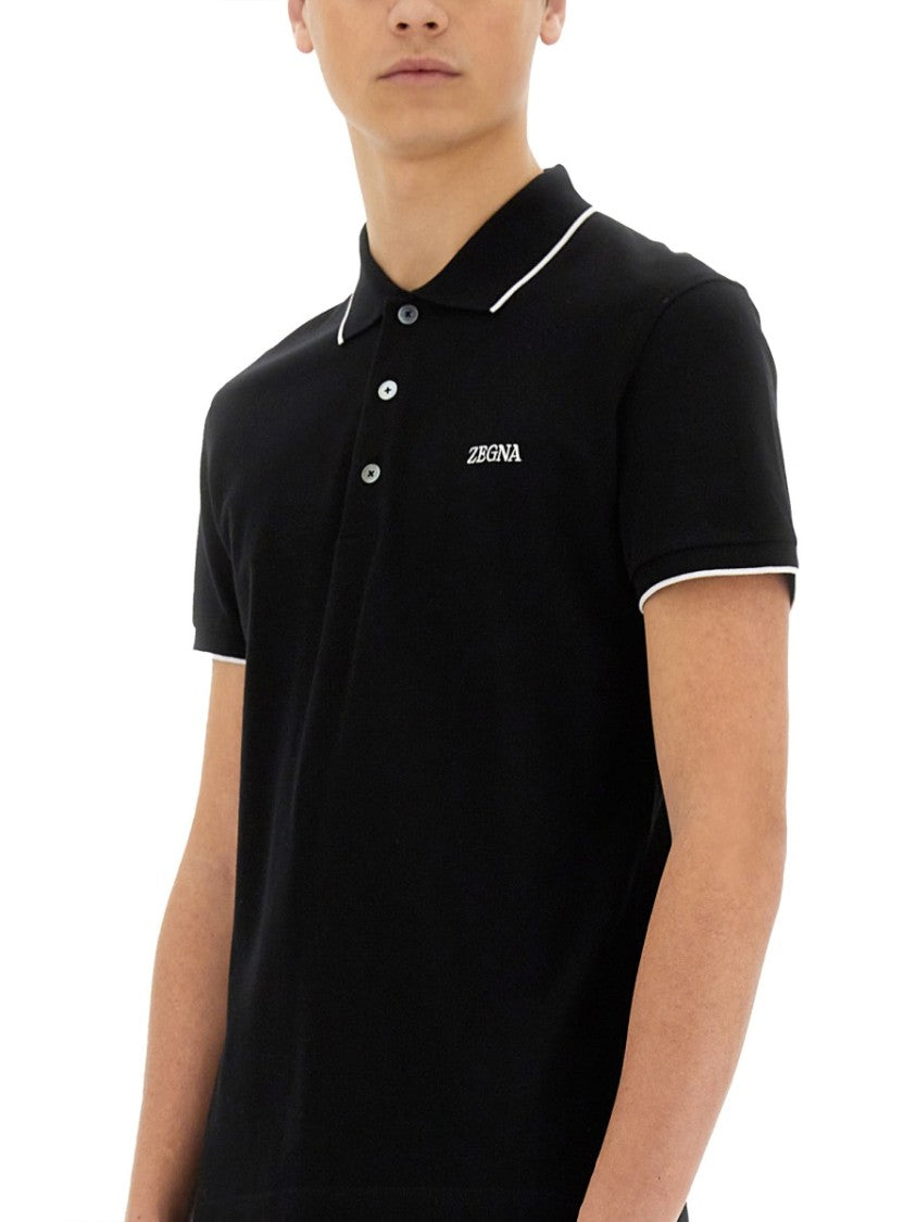 Zegna Cotton Blend Polo Shirt With Refined Trim