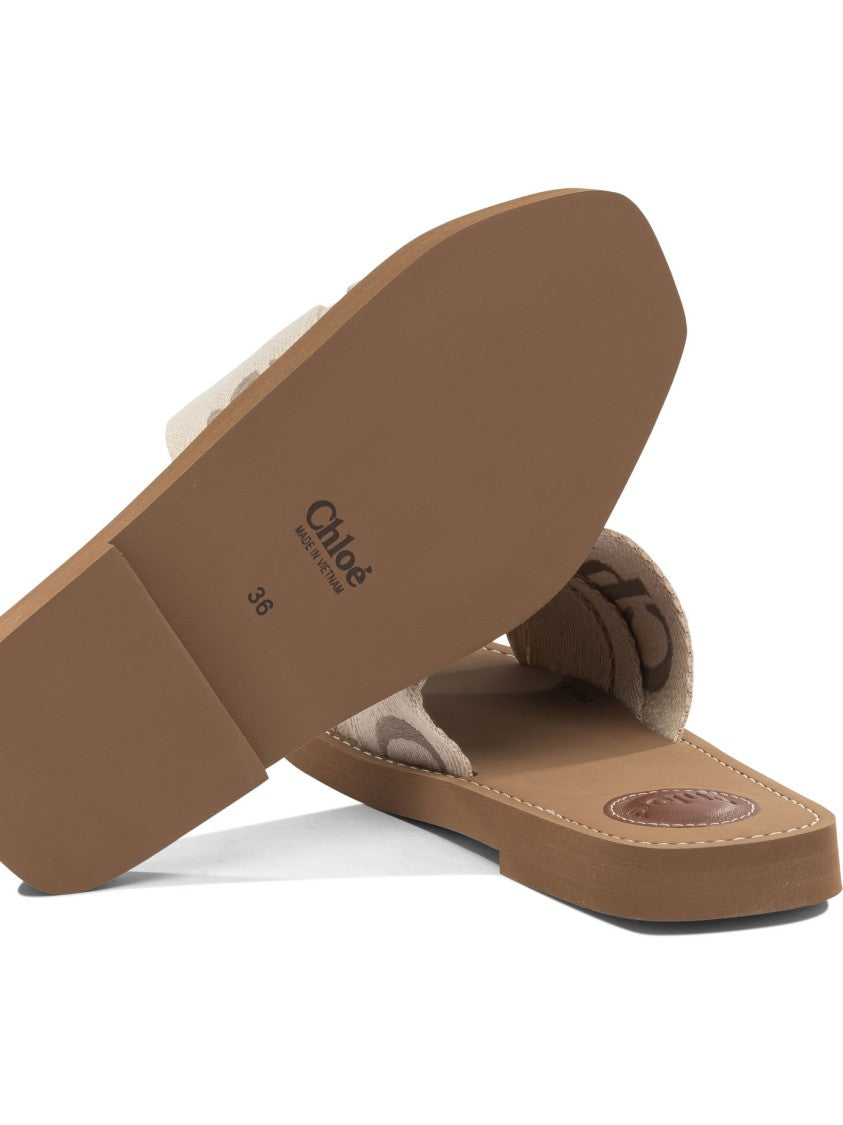 Chloé Textured Linen Slide Sandal With Eco-Friendly Design