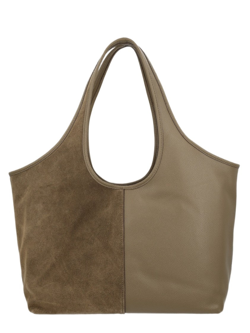 Michael Michael Kors Two-Tone Brown Leather Tote With Integrated Handles And Metallic Logo