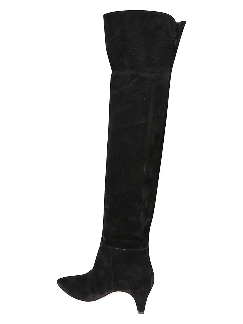 Gianvito Rossi Pointed Toe Knee-High Boots With Slouched Upper And Kitten Heel