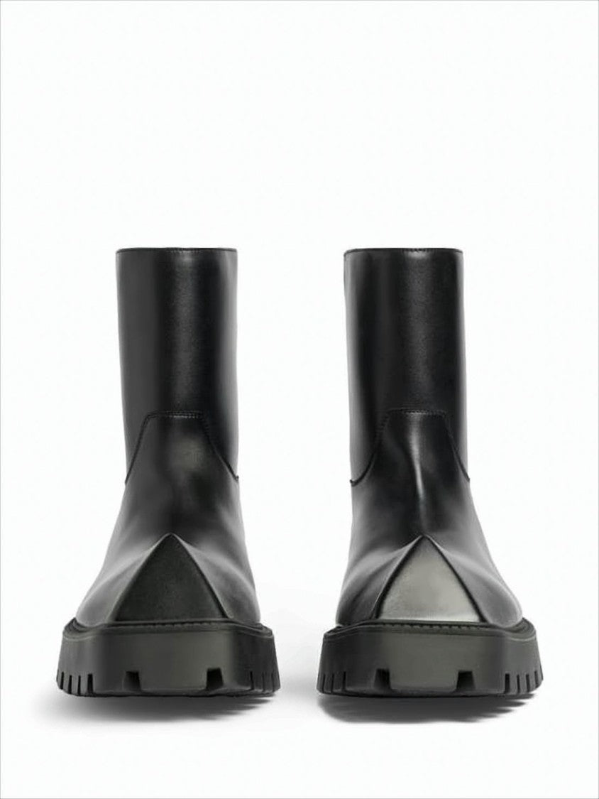 Balenciaga Mid-Calf Chunky Lug Sole Boots With Square Toe Design