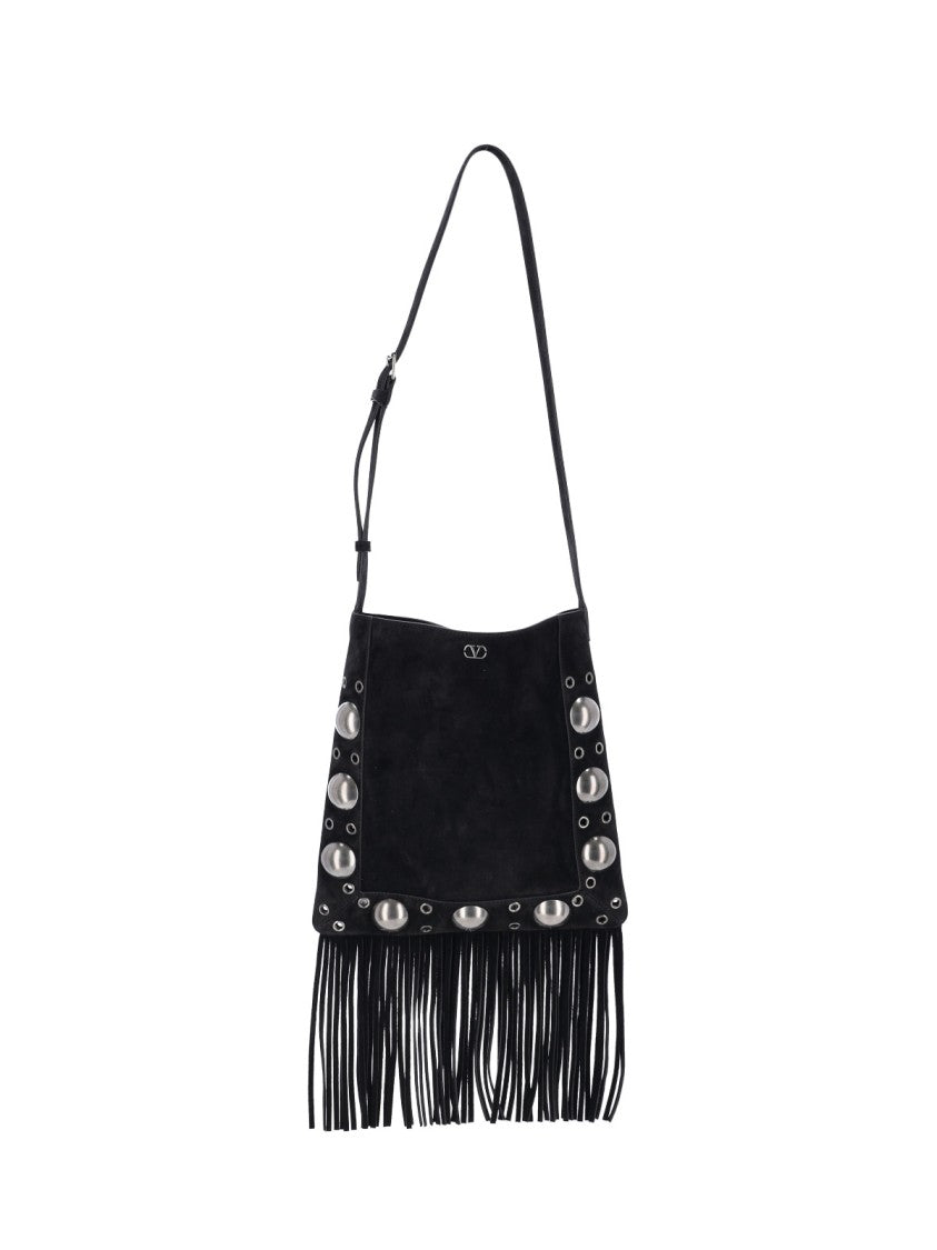 Valentino Garavani Nellcote Brown Calfskin Suede Fringe Shoulder Bag
