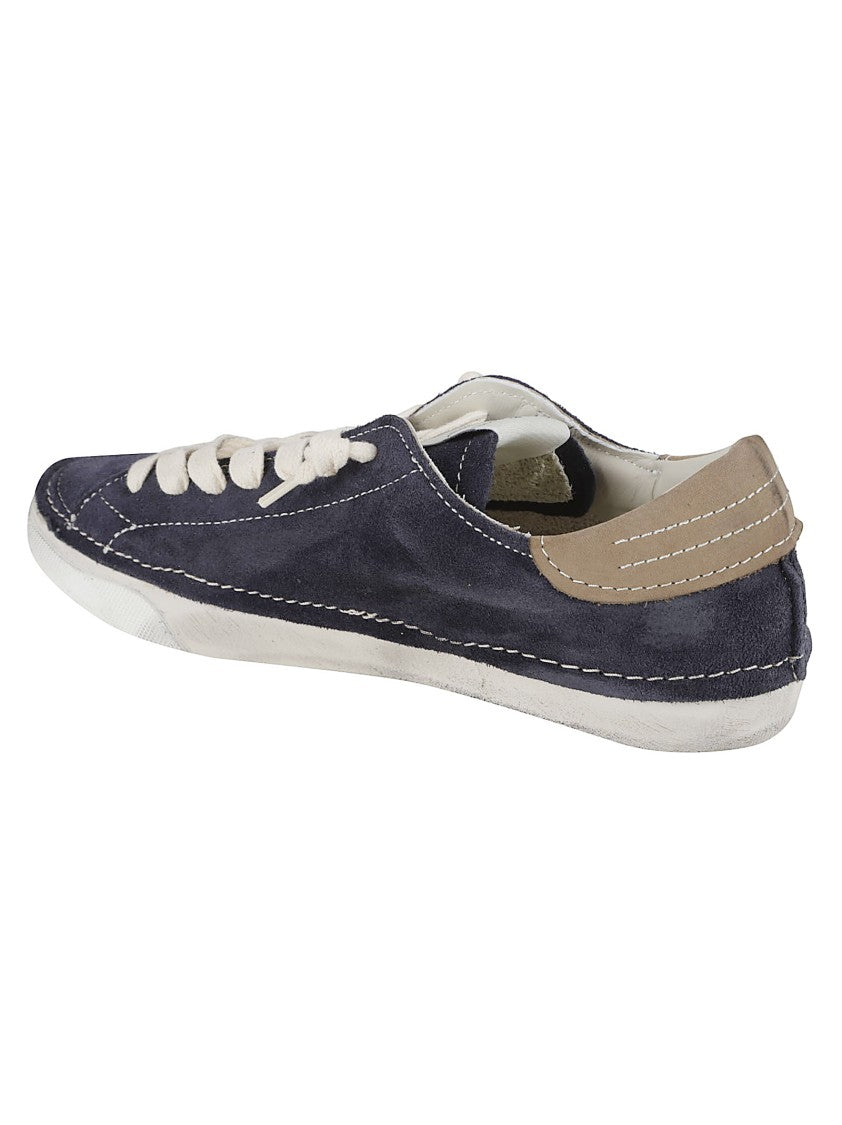 Philippe Model Navy Suede-Like Sneakers With Distressed White Sole