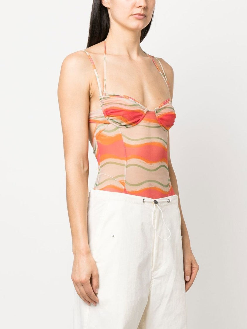 Jacquemus Graphic-Print Mesh Bodysuit