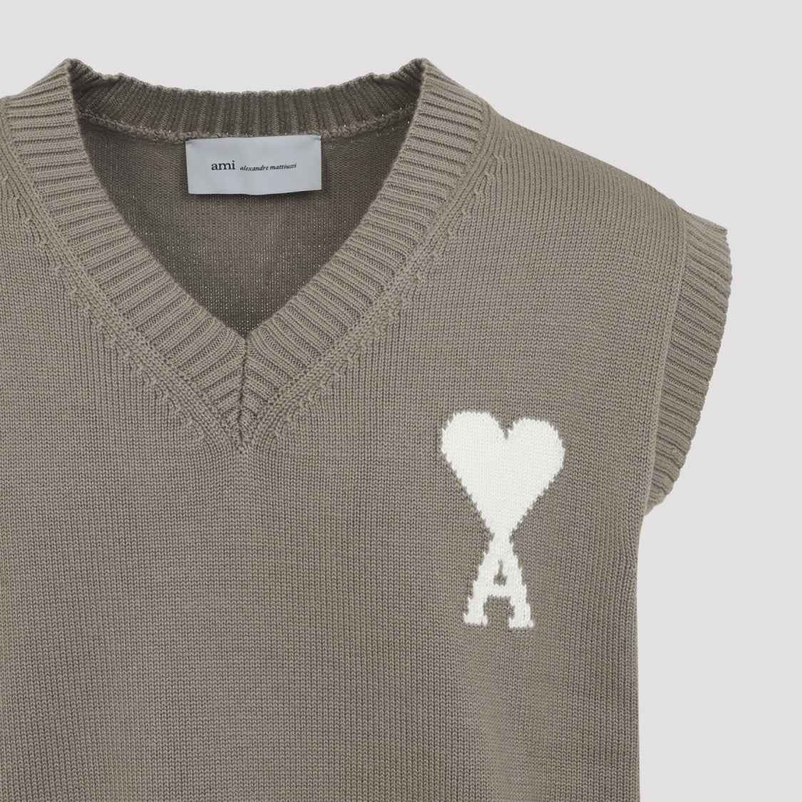 Ami Paris V-Neck Sleeveless Wool-Cotton Blend Vest