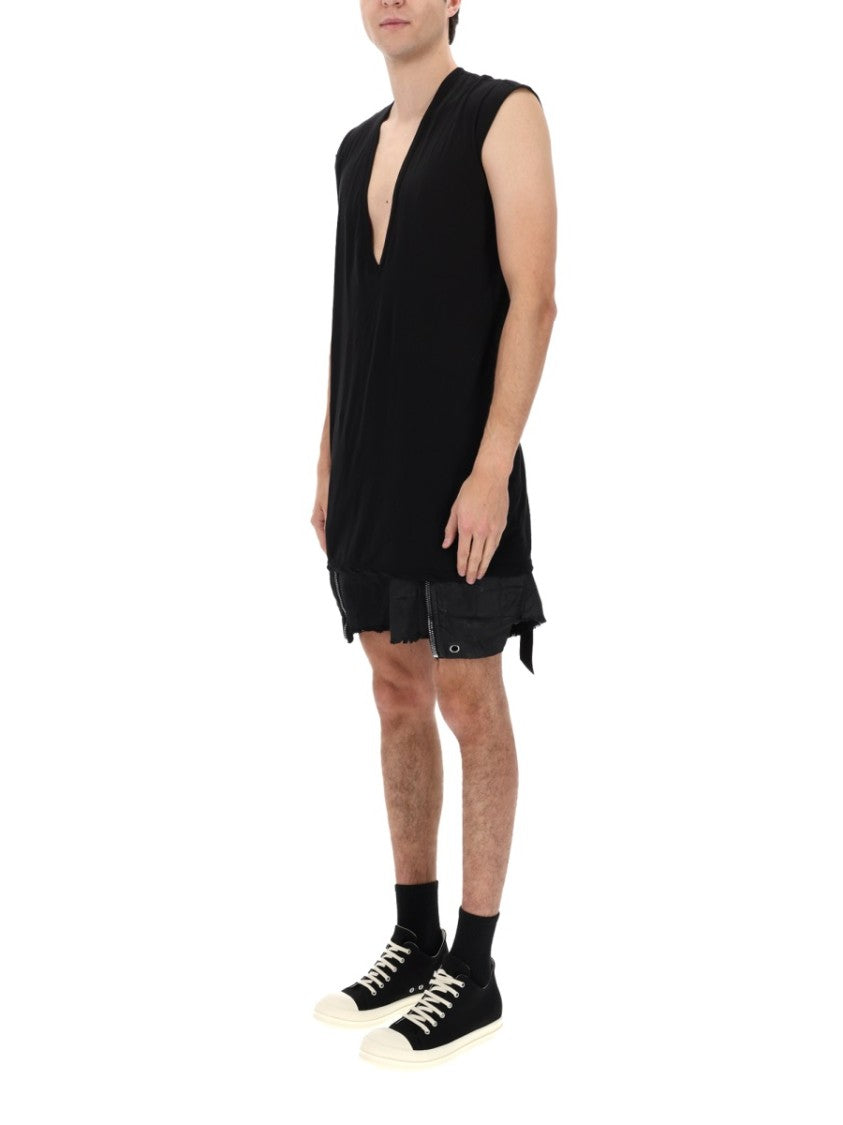 Drkshdw By Rick Owens Black Dylan T Sleeveless Raw Edge T-Shirt