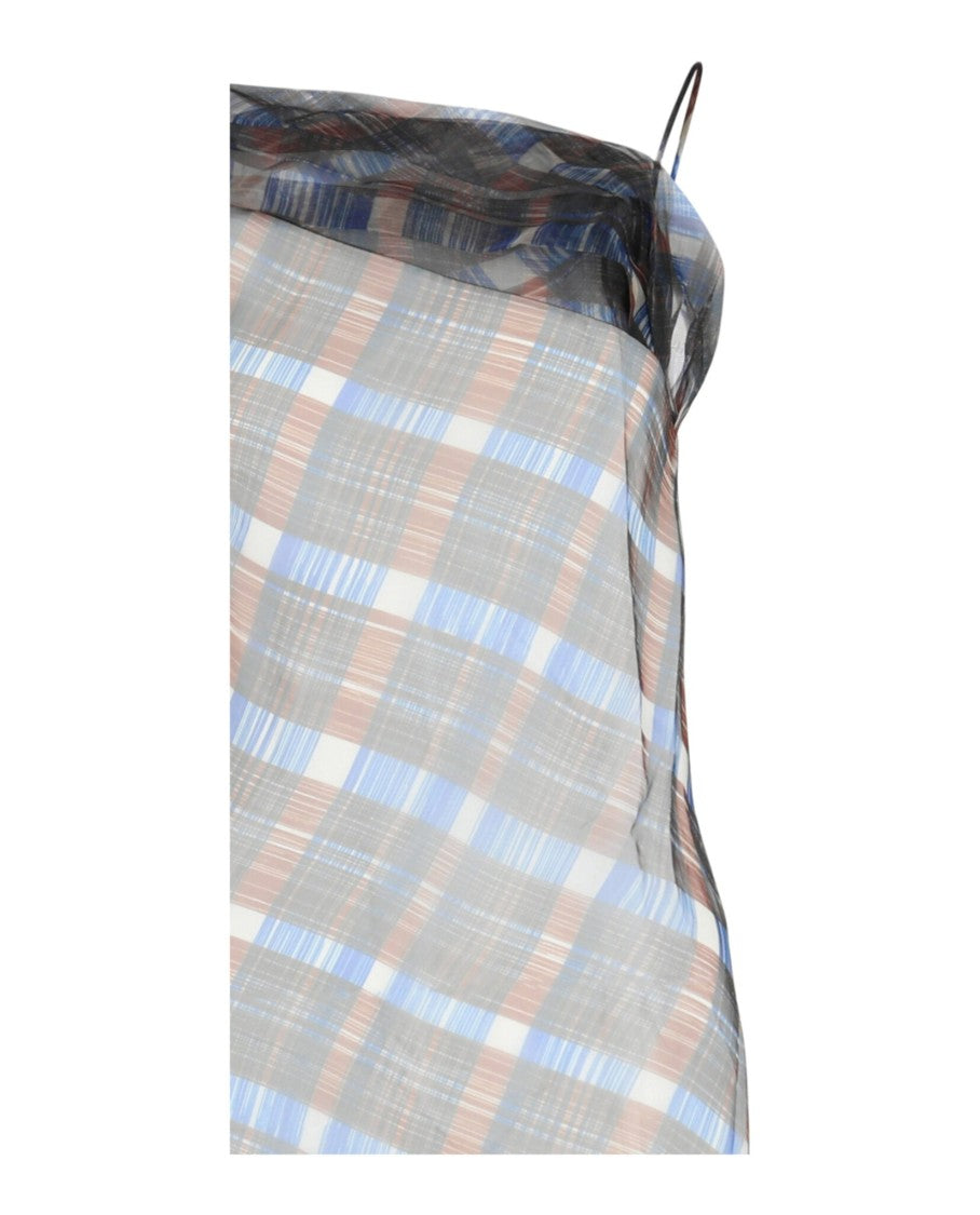Ferragamo Organza Plaid-Check Midi Dress