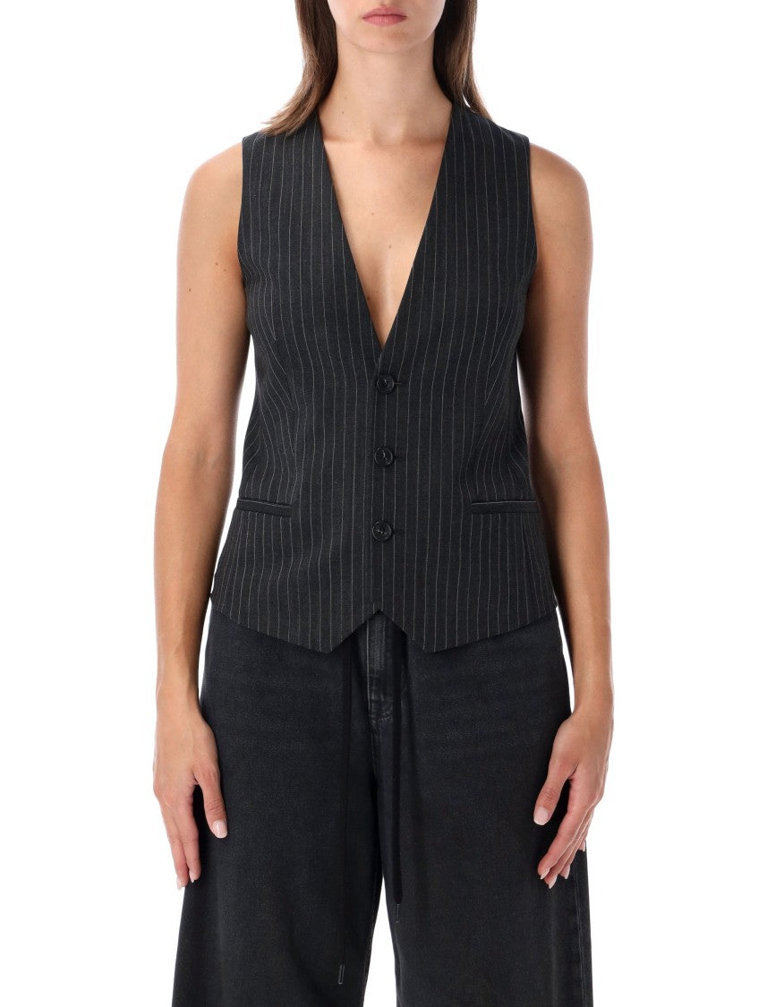 Mm6 By Maison Margiela Tailored Pinstripe Vest With Contrasting Knit Back